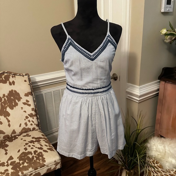 Women's Blue Striped Romper - Picture 1 of 2